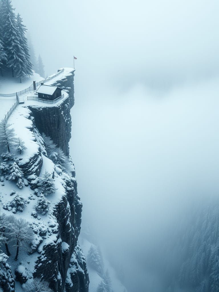 Epic Winter Scene: Pillar-Shaped Rock and Lonely Cliffside H...