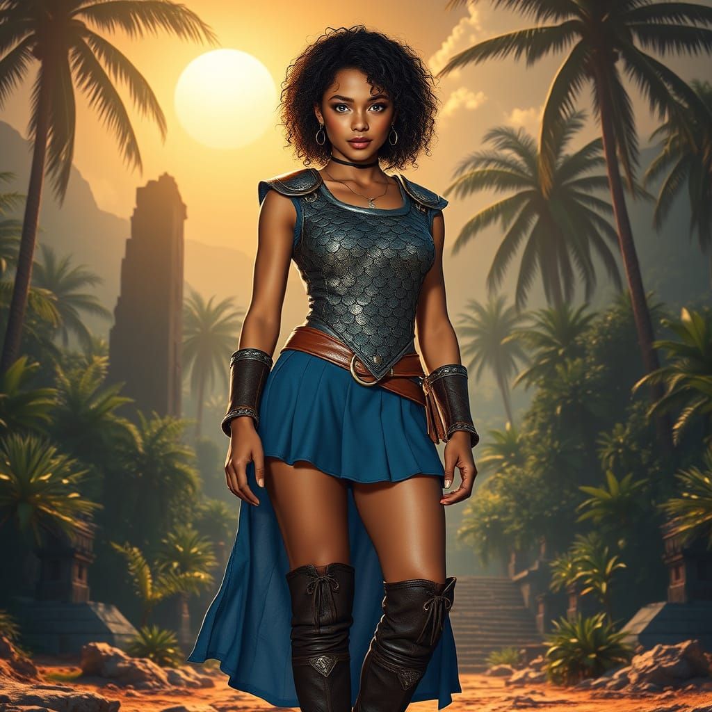 Athletic Fantasy Warrior in Sunlit Ruins