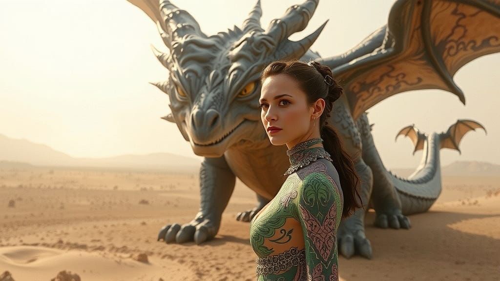 Dragon Rider in Rococo Style in Desert