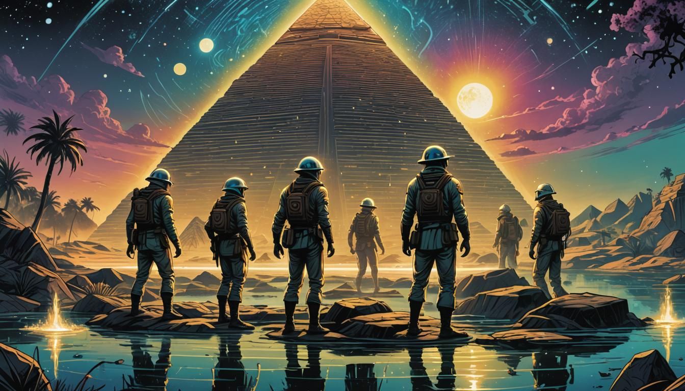 Underwater Pyramid Discovery: Comic Book Cover Art