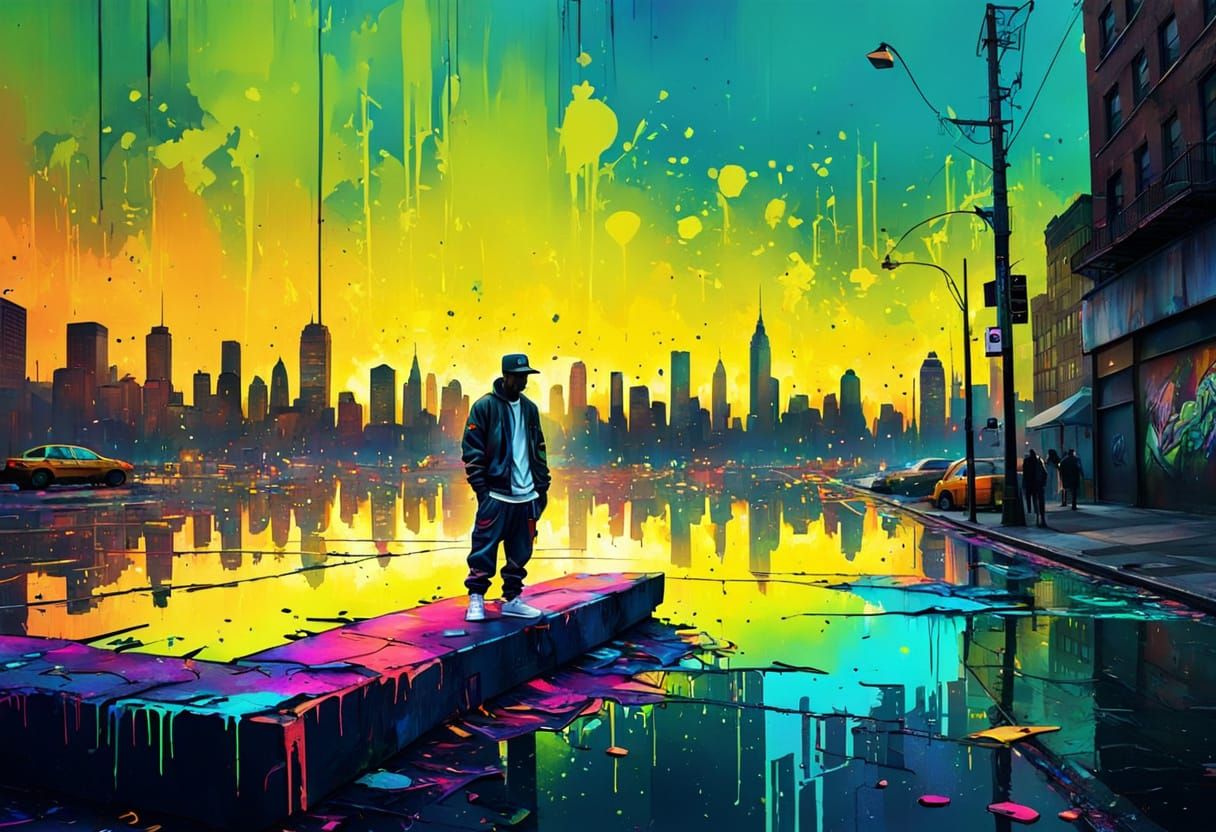 Vibrant Neon Hip Hop Outfit in Urban Graffiti Art Style