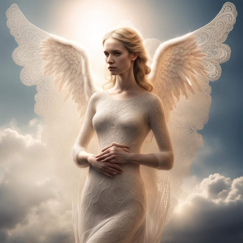 Lace-Adorned Angel: Detailed Matte Painting