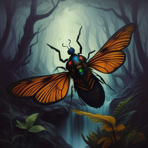 Mystical Forest Creatures Flee Menace in Surreal Landscape