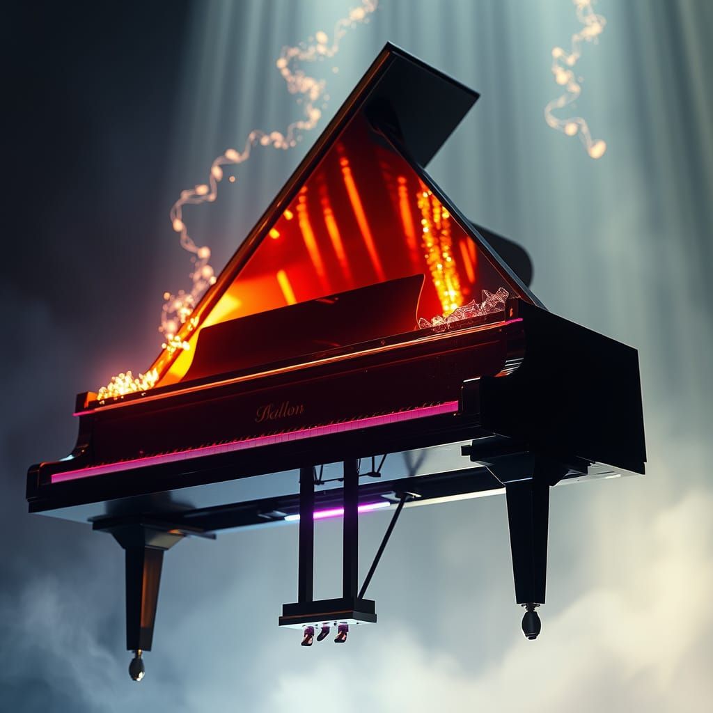 Surreal Grand Piano Shines with Ethereal Light