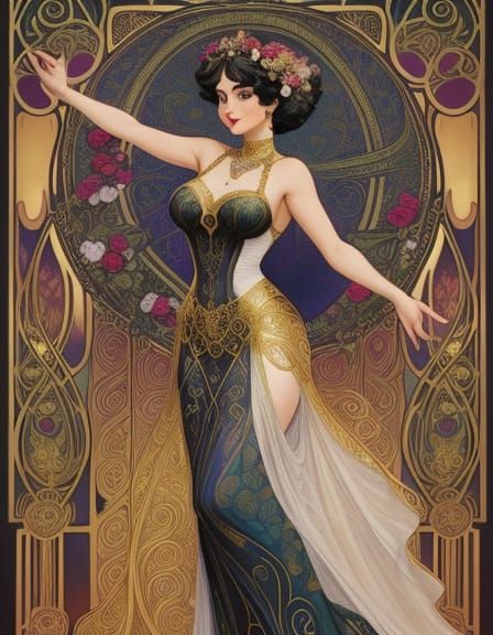 Sensual Art Nouveau Goddess with Intricate Details and Vibra...