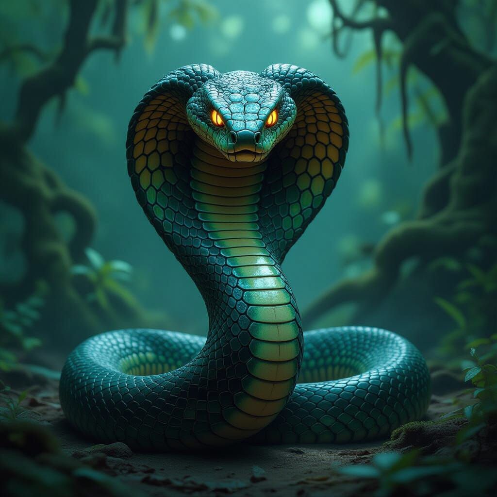Fearsome Cobra-Python Hybrid in Dark Fantasy Style