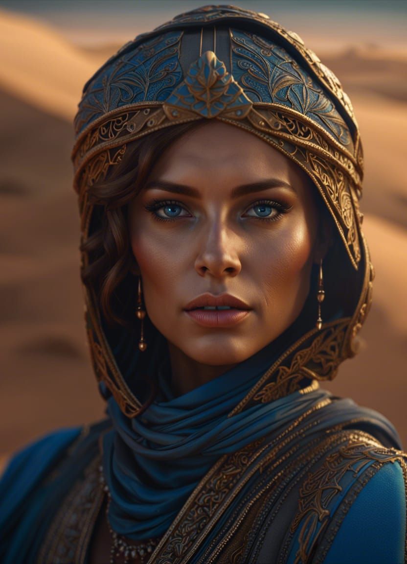 Chani Kynes Portrait with Sandstorm, Photorealistic Render