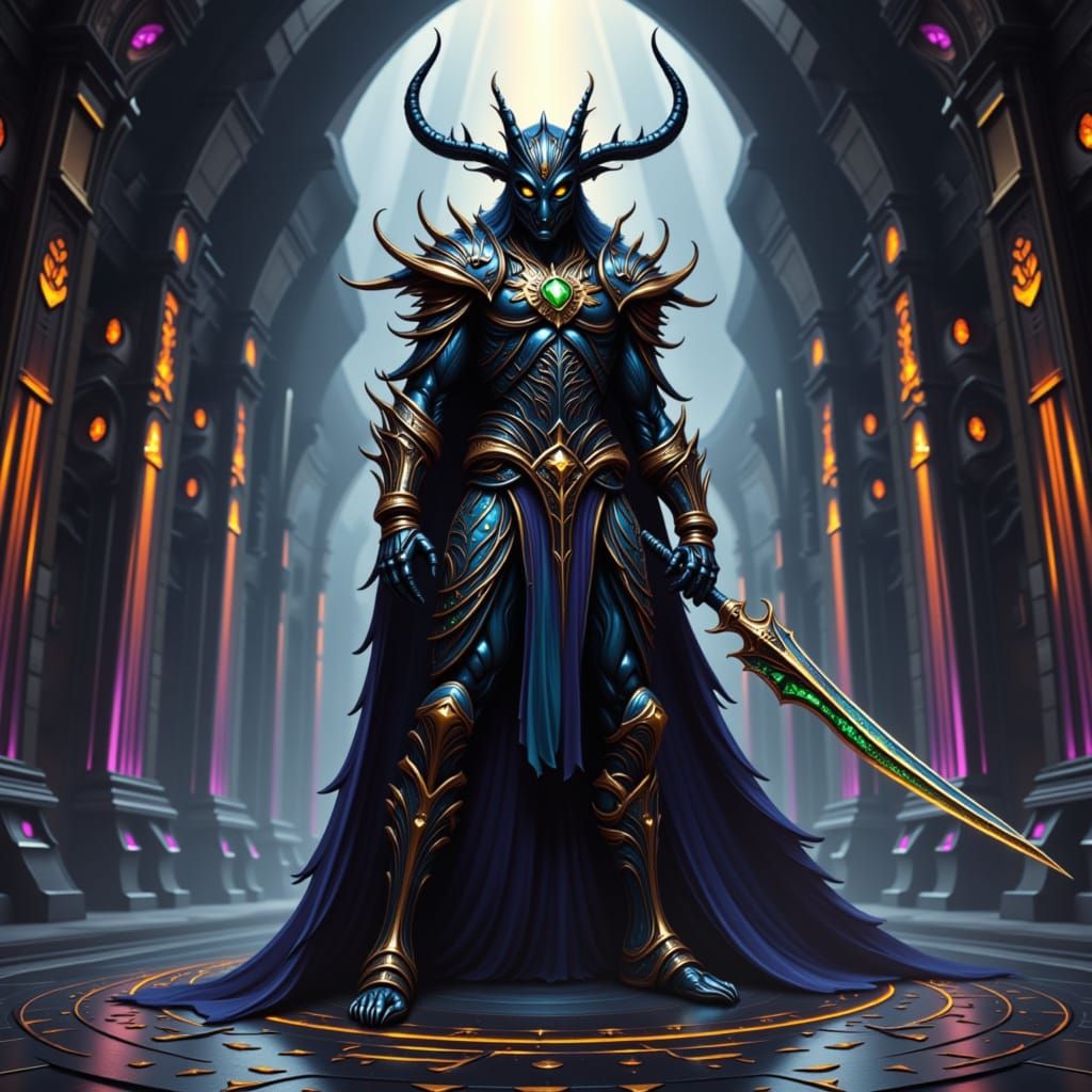 Drow Warrior in Obsidian Hall, Digital Painting Style