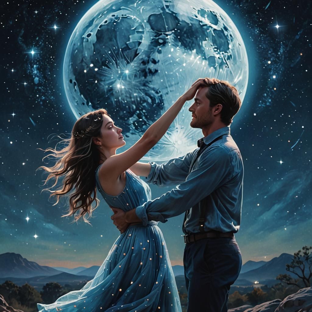 Ethereal Dreamscape: Woman Under a Blue Moon