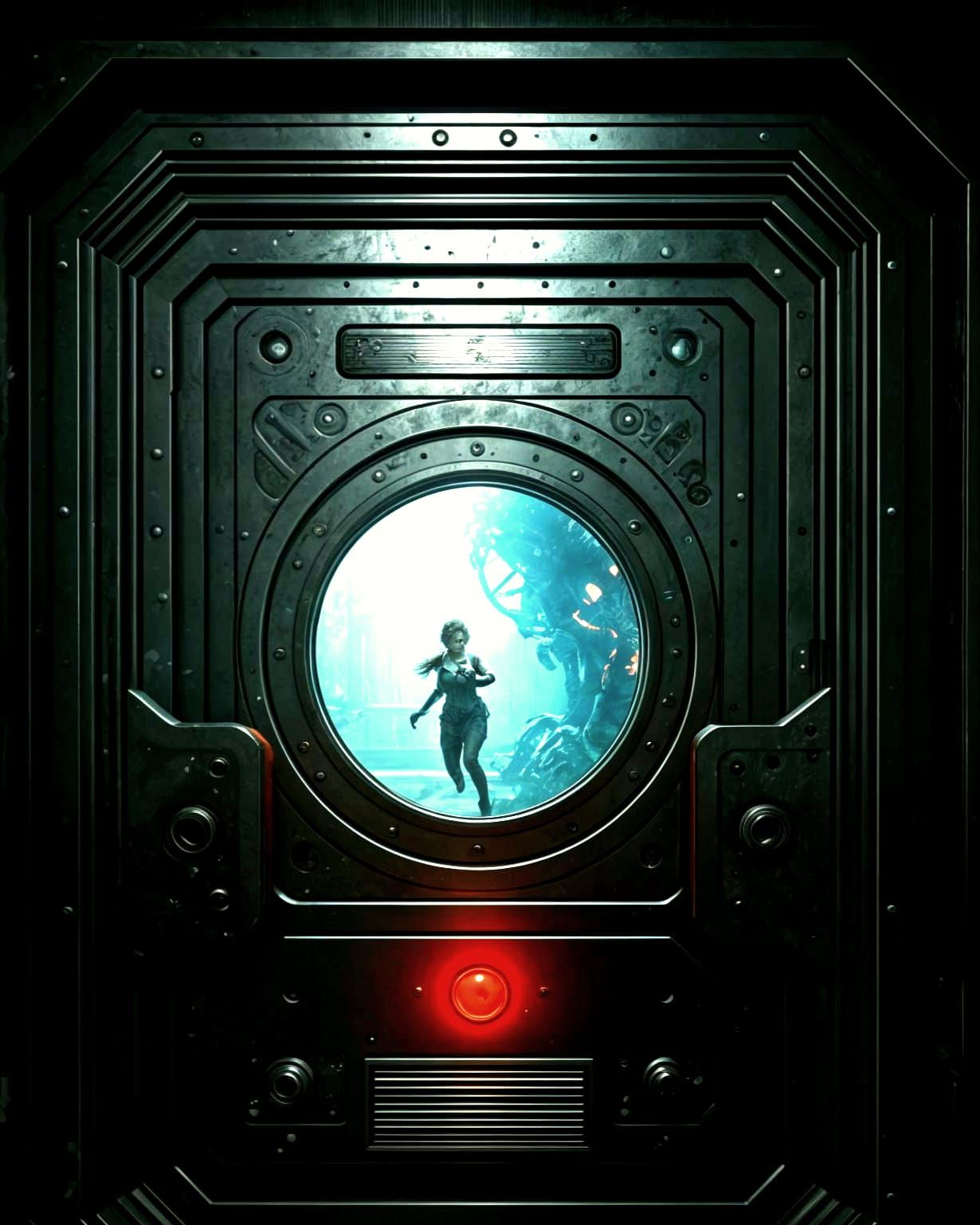 Tense Steel Door in a Desperate Escape Scene