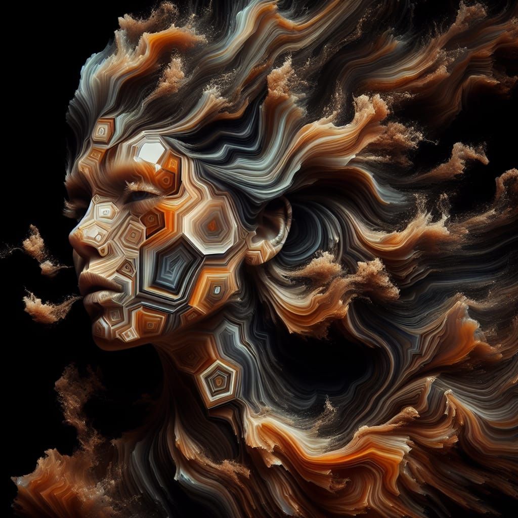 Agate Face Portrait with Flowing Hair