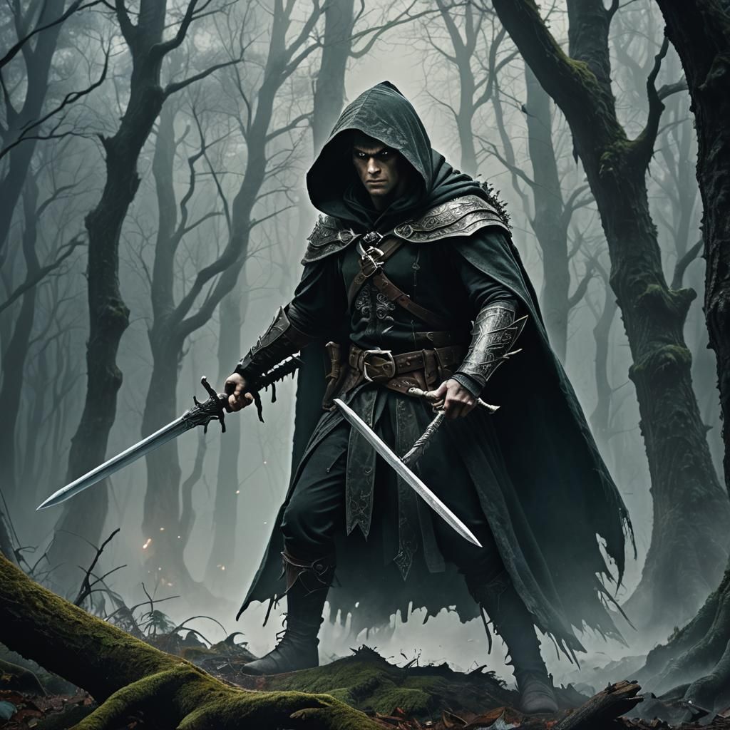 Elf Warrior Portrait in Grim Dark Fantasy Style