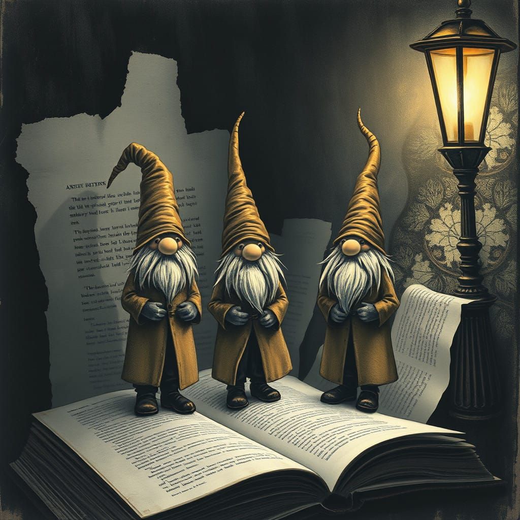 Whimsical Gnomes in Vintage Book Page Setting