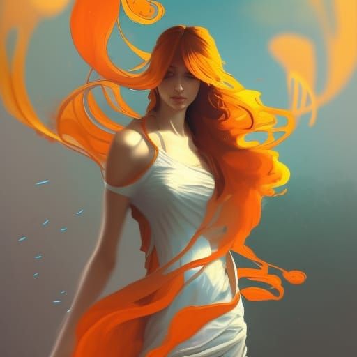 Woman with Swirls of Orange, Digital Concept Art