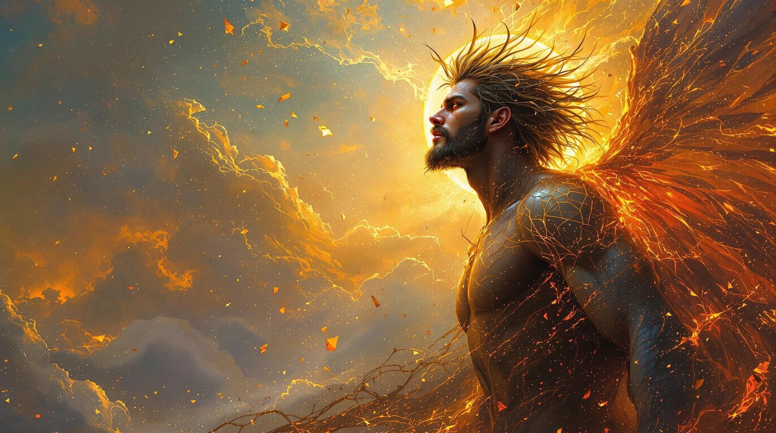 Icarus's Molten Ascension: Impressionist Fantasy Painting