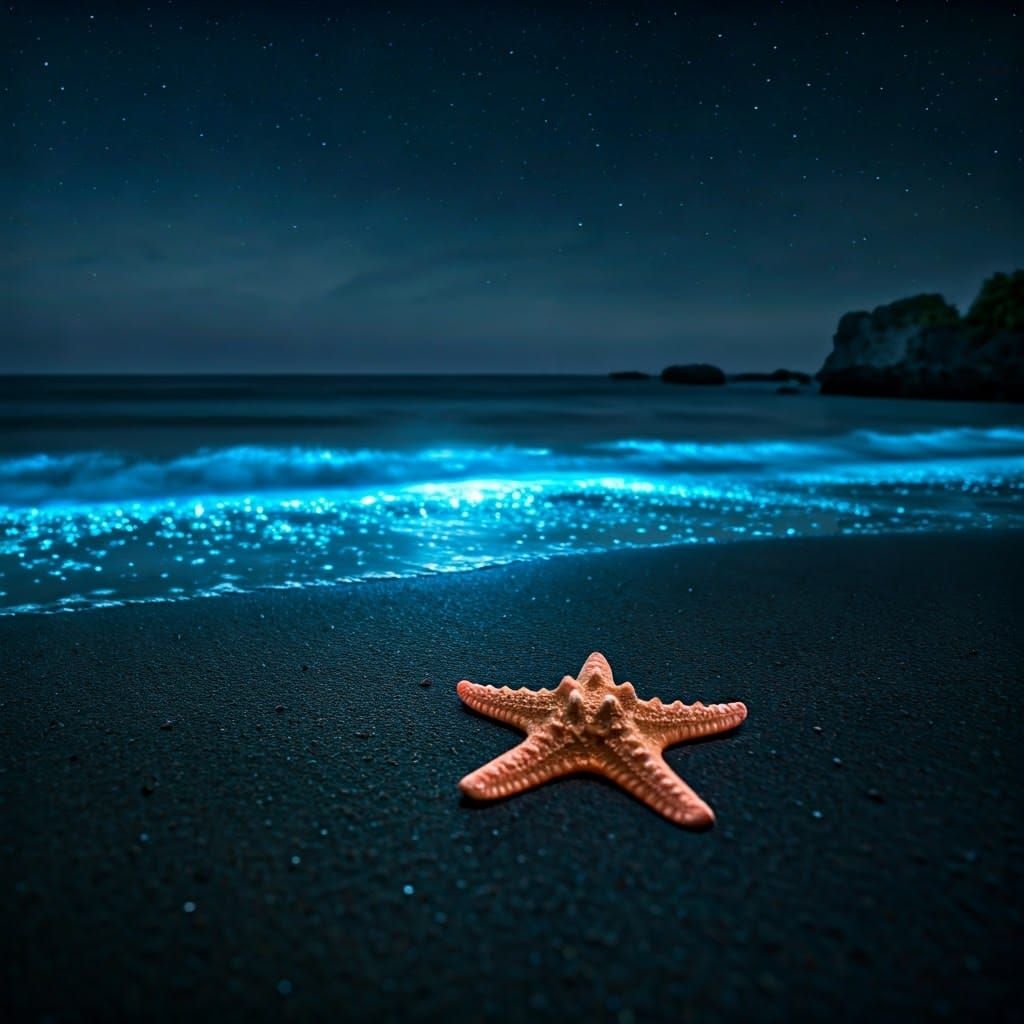Enchanted Ocean Scene with Bioluminescent Starfish