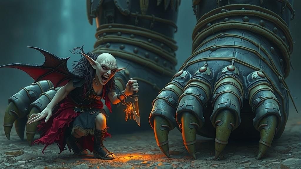 Goblin Vampiress vs Giant in Surreal Digital Art