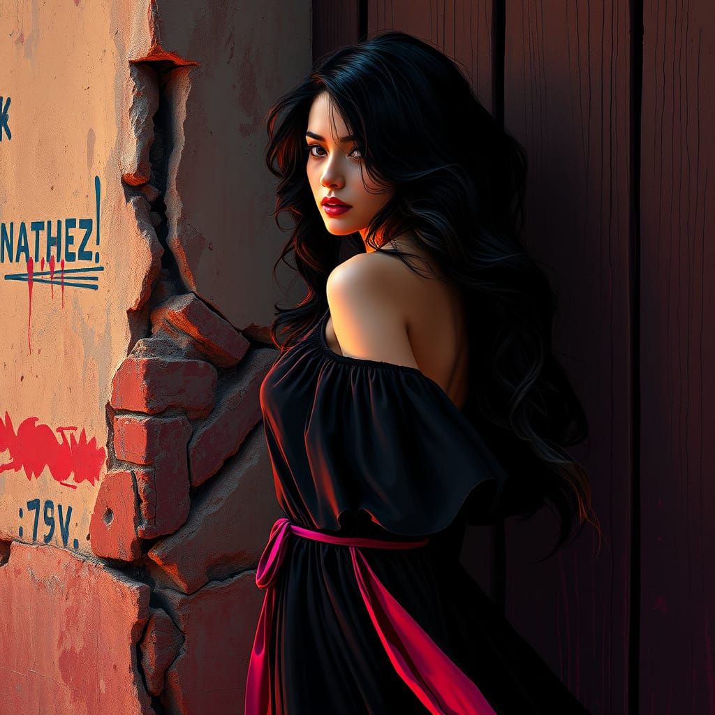 Dreamlike Portrait of a Woman in 1980s Allegory Style