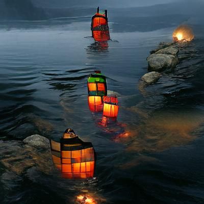 Floating Lanterns Reflect on Water