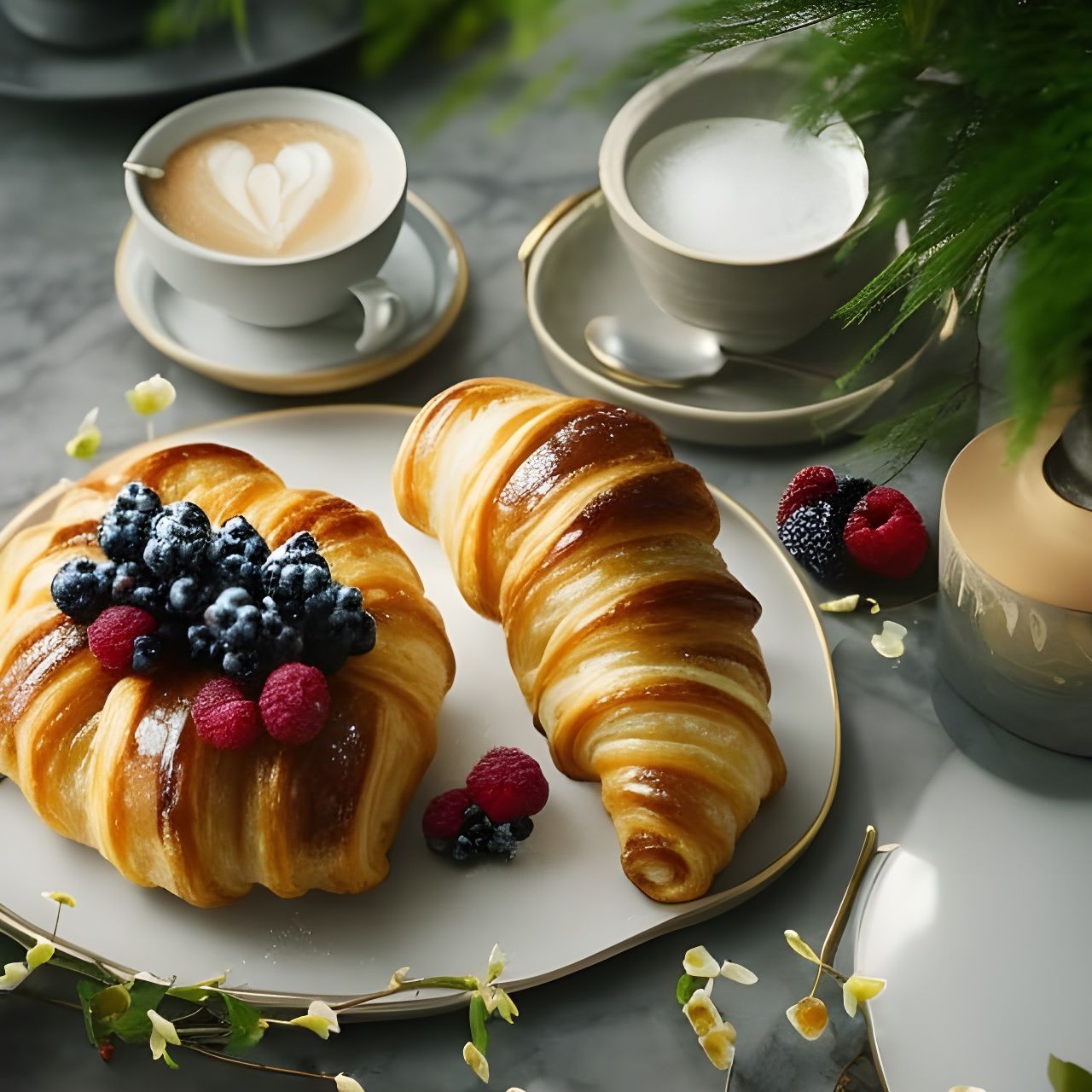 Breakfast Croissant and Coffee Still Life