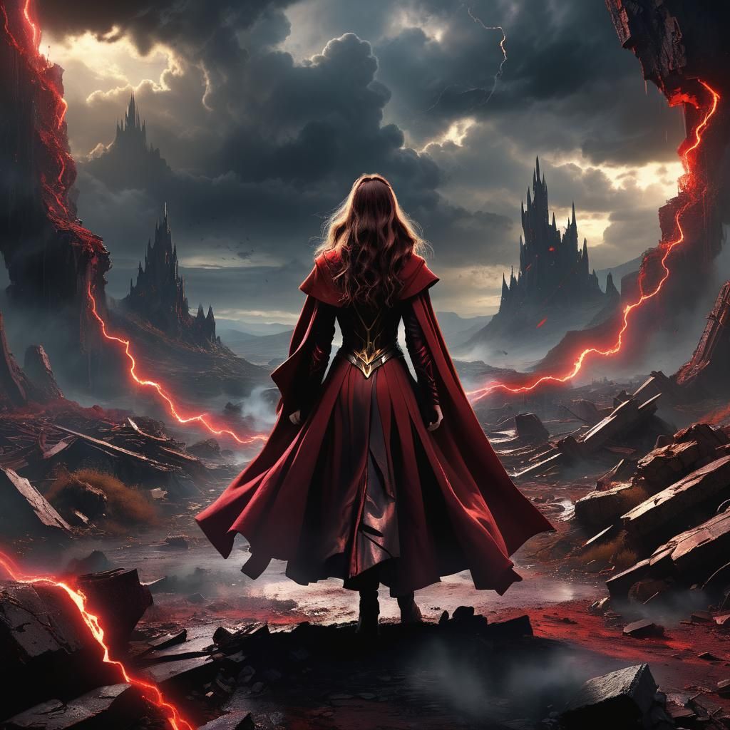 Scarlet Witch in Mystical Ruined Landscape
