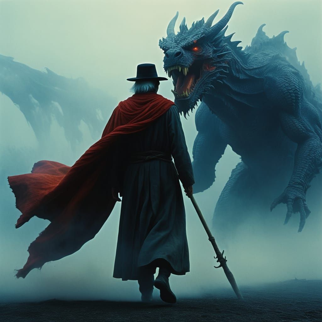 Mystical Warlock and Witch Emerge from Boiling Fog in Fiery ...