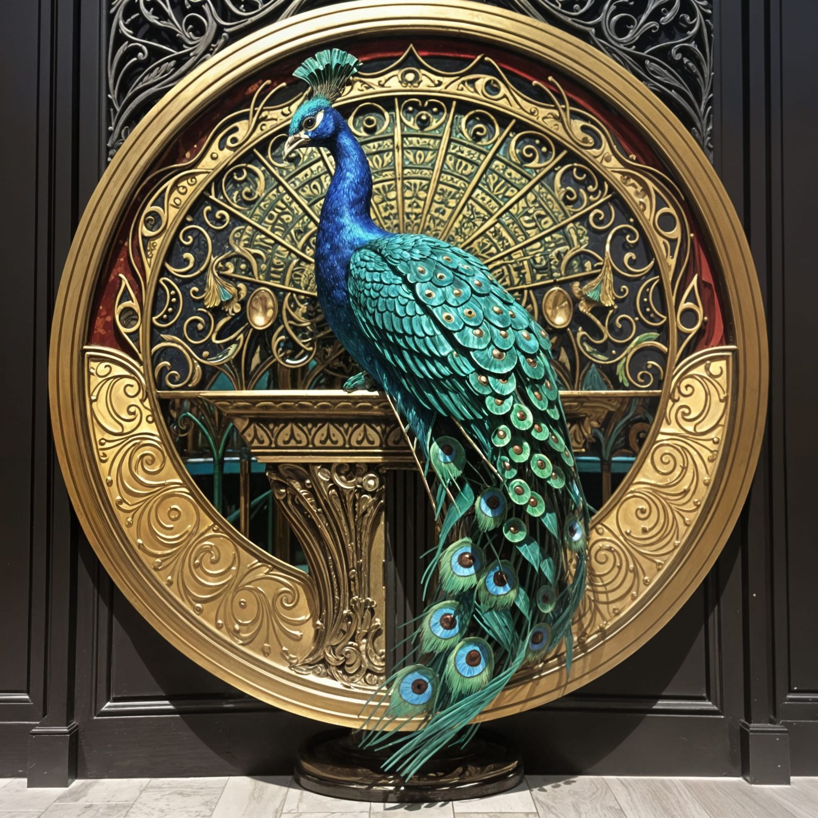 Luxurious Art Nouveau Peacock Bas Relief