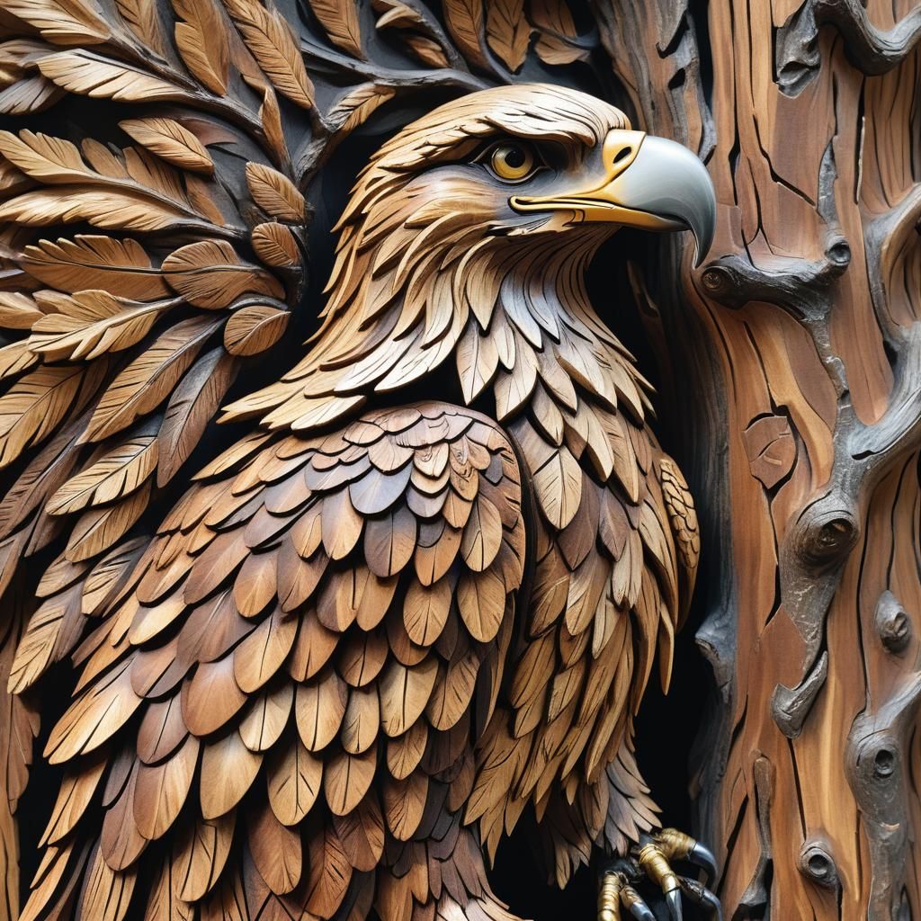 Wood Carving of an Eagle