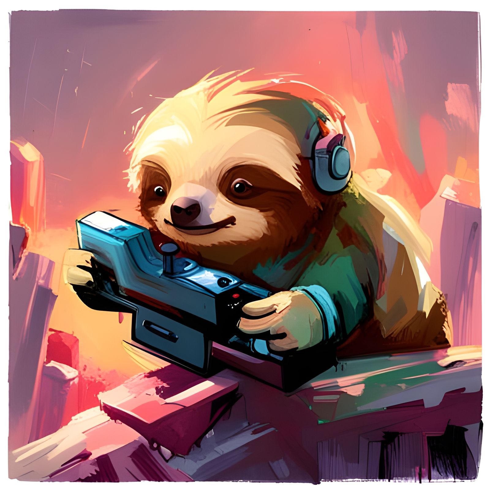 Adorable Chibi Sloths Playing Video Games as Splash Art