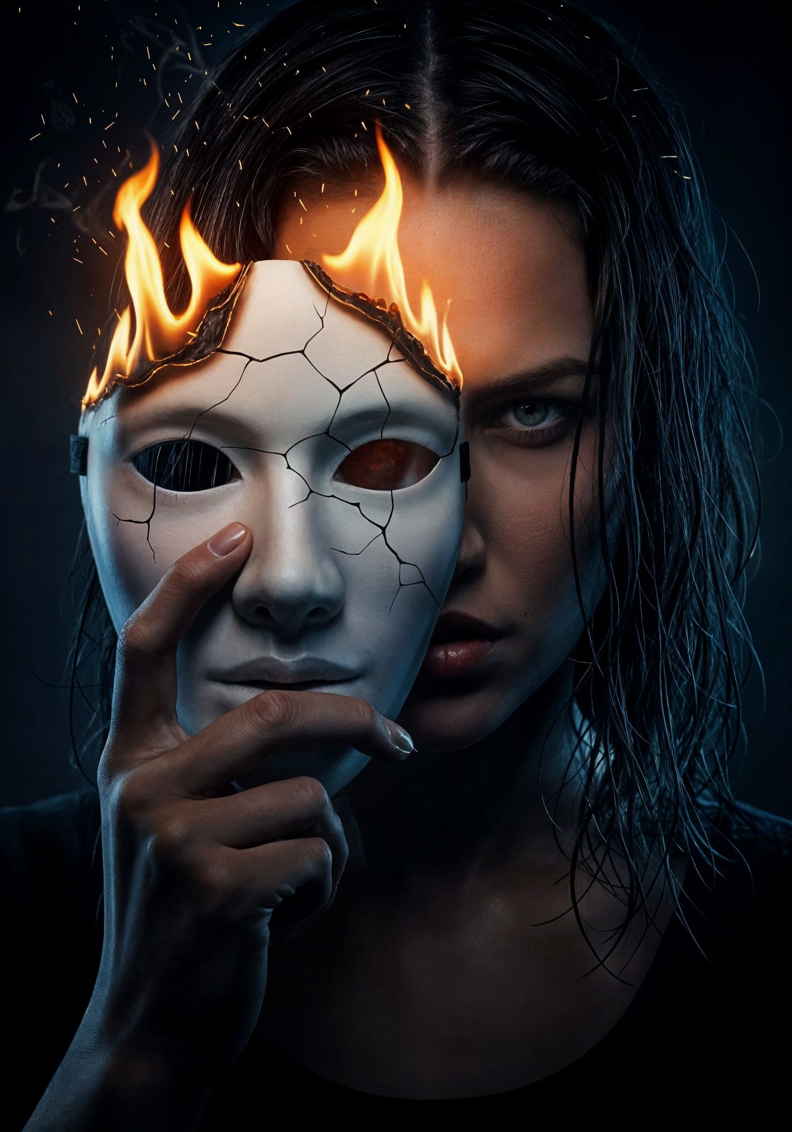Burning Mask Portrait in Hyperrealism