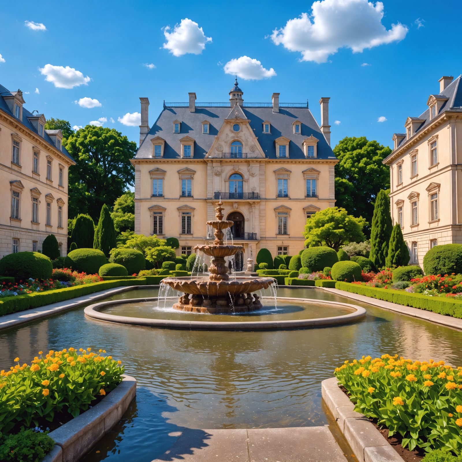 Elegant Fountain in a Serene Botanical Garden