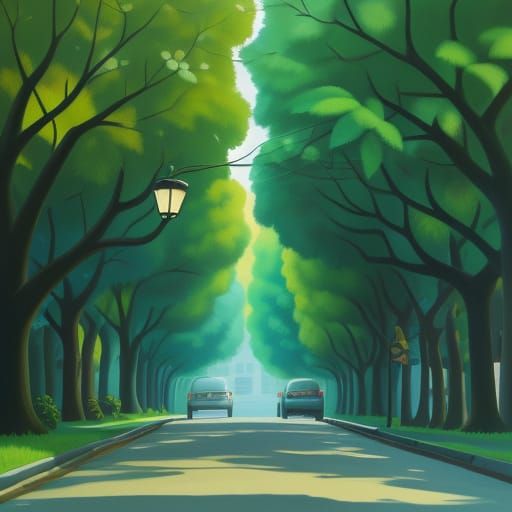 Street Scene in Naive Art Style