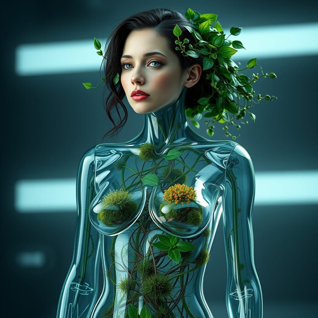 Glass Goddess of Nature: Vines and Moss within Transparent F...