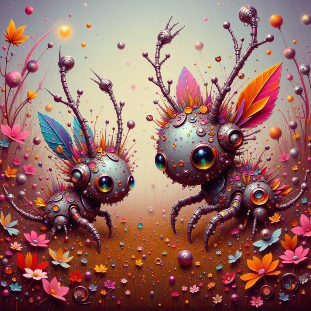 Cute Robots Playing in a Whimsical Garden