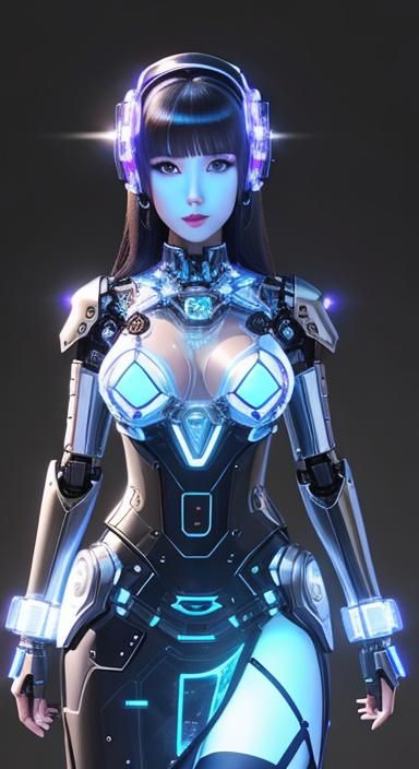 Futuristic Fem Bot in Transparent Glass Dress