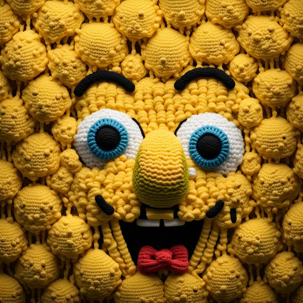 Crocheted Spongebob Close-Up: Professional Portrait