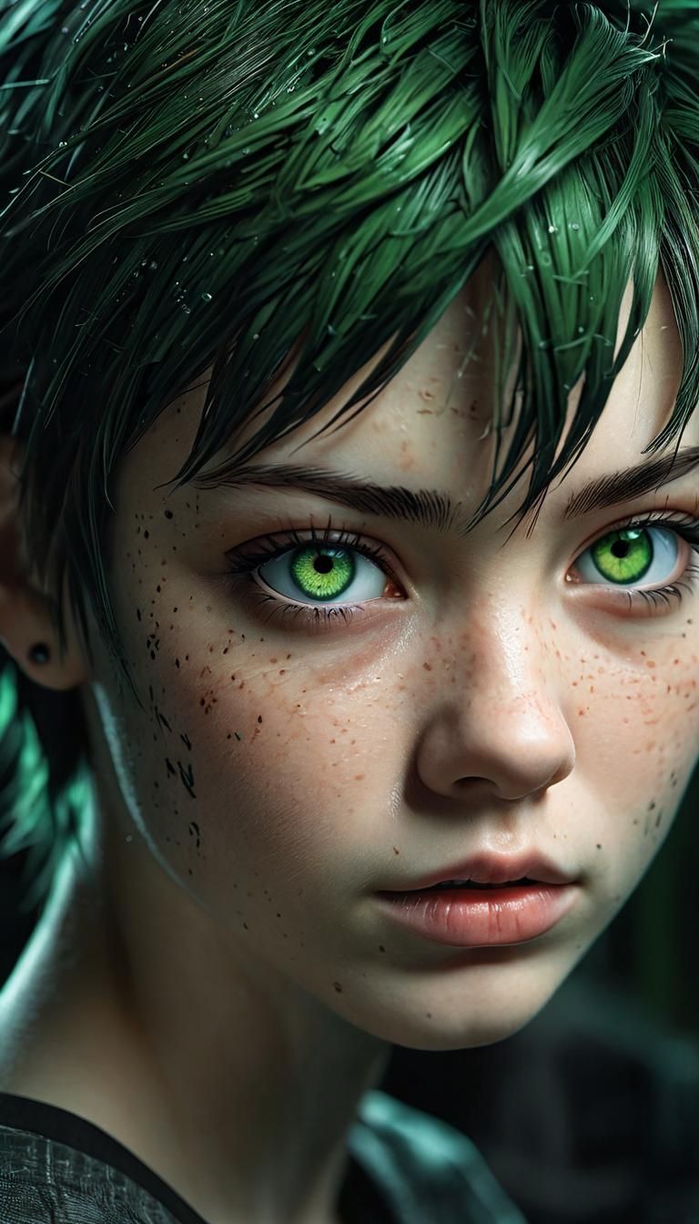 Manga-Inspired Portrait with Screentones and Dramatic Lighti...