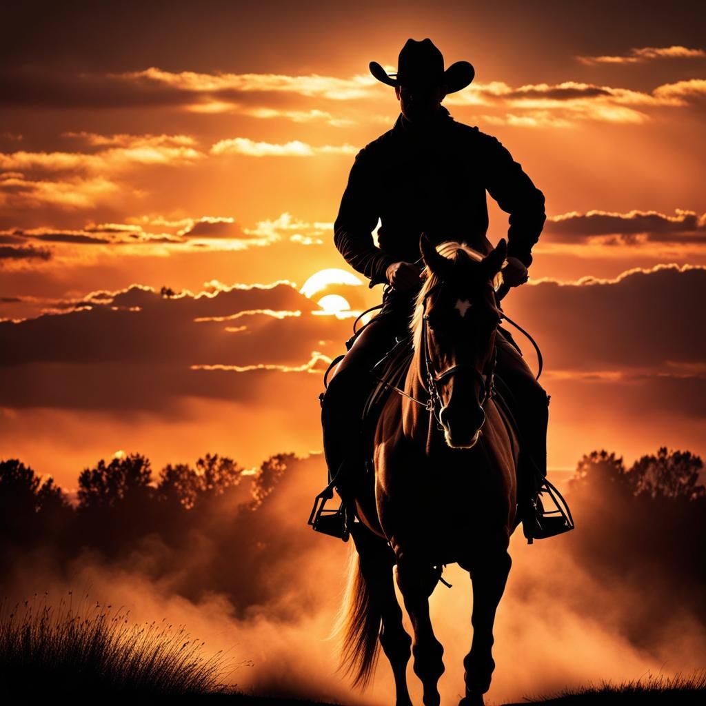 Cowboy Silhouette at Warm Sunset