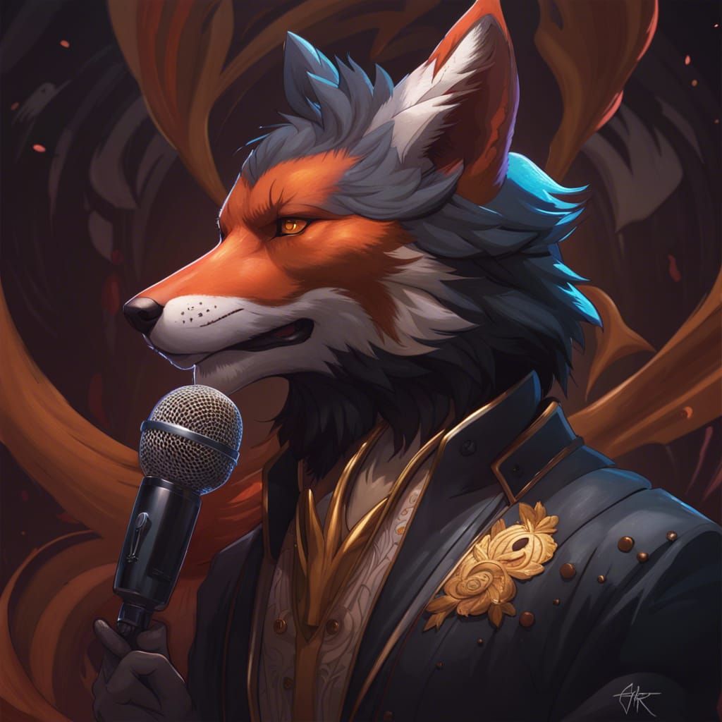 Singing Black Male Kitsune Portrait in Detailed Digital Art