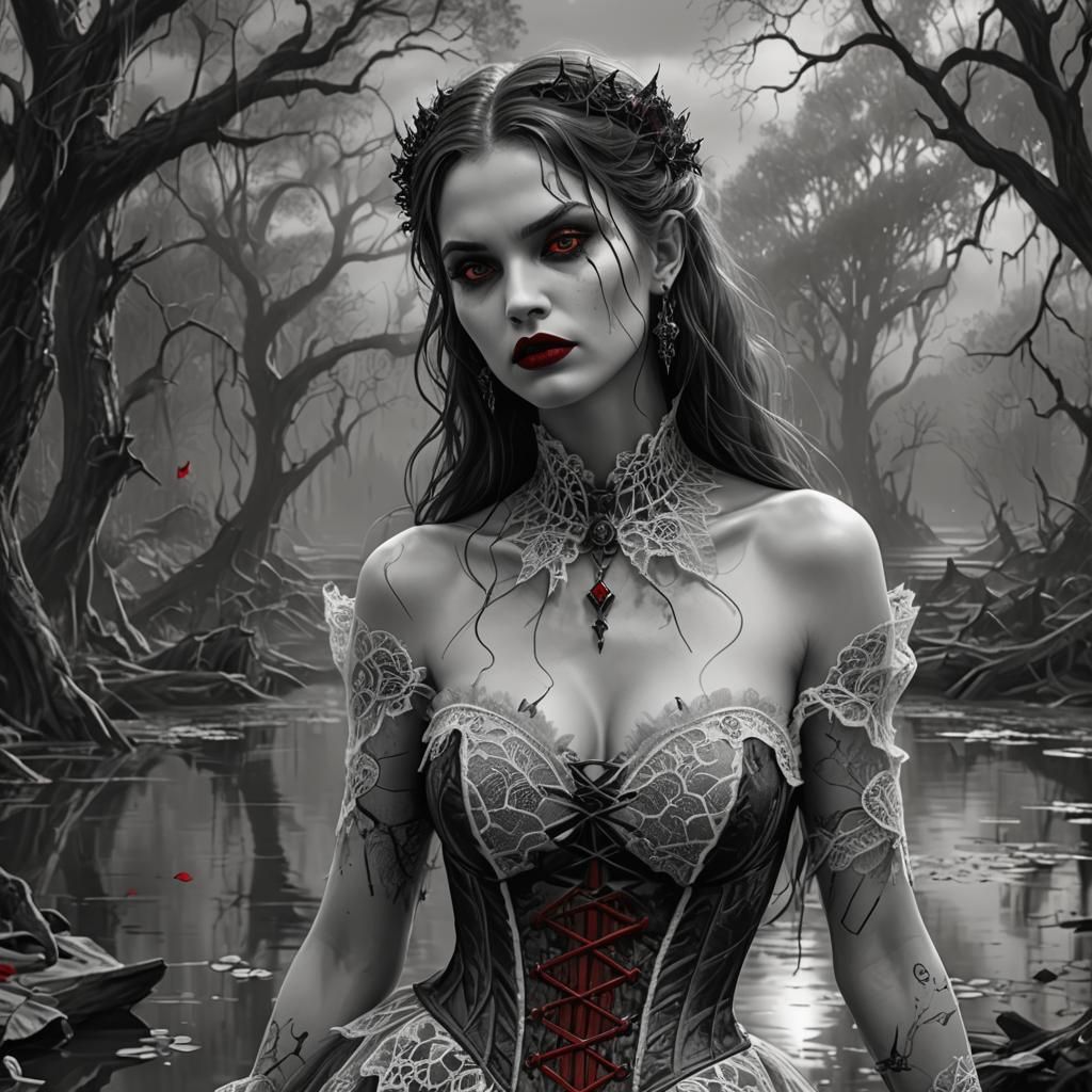 Vampire in Bayou: Grayscale Pencil Sketch