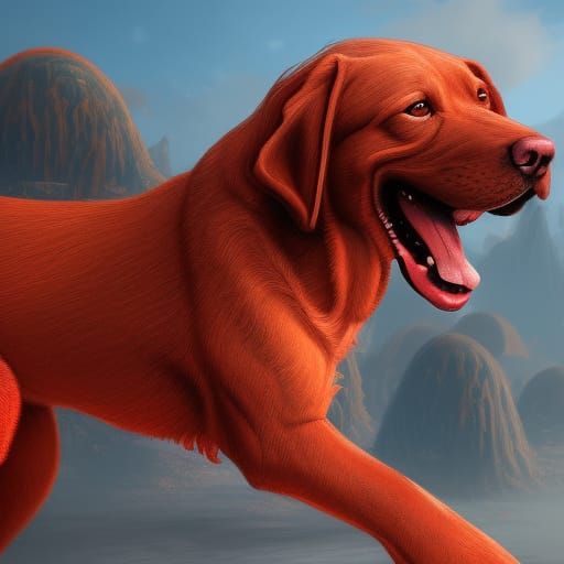 Fantastical Red Dog in Detailed Matte Painting