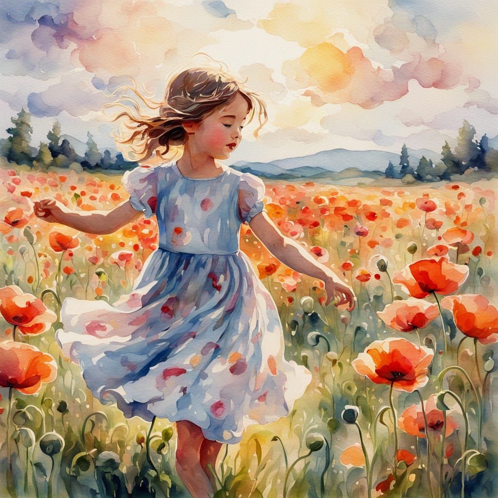 Child Dancing in Poppy Field: Mackintosh Style