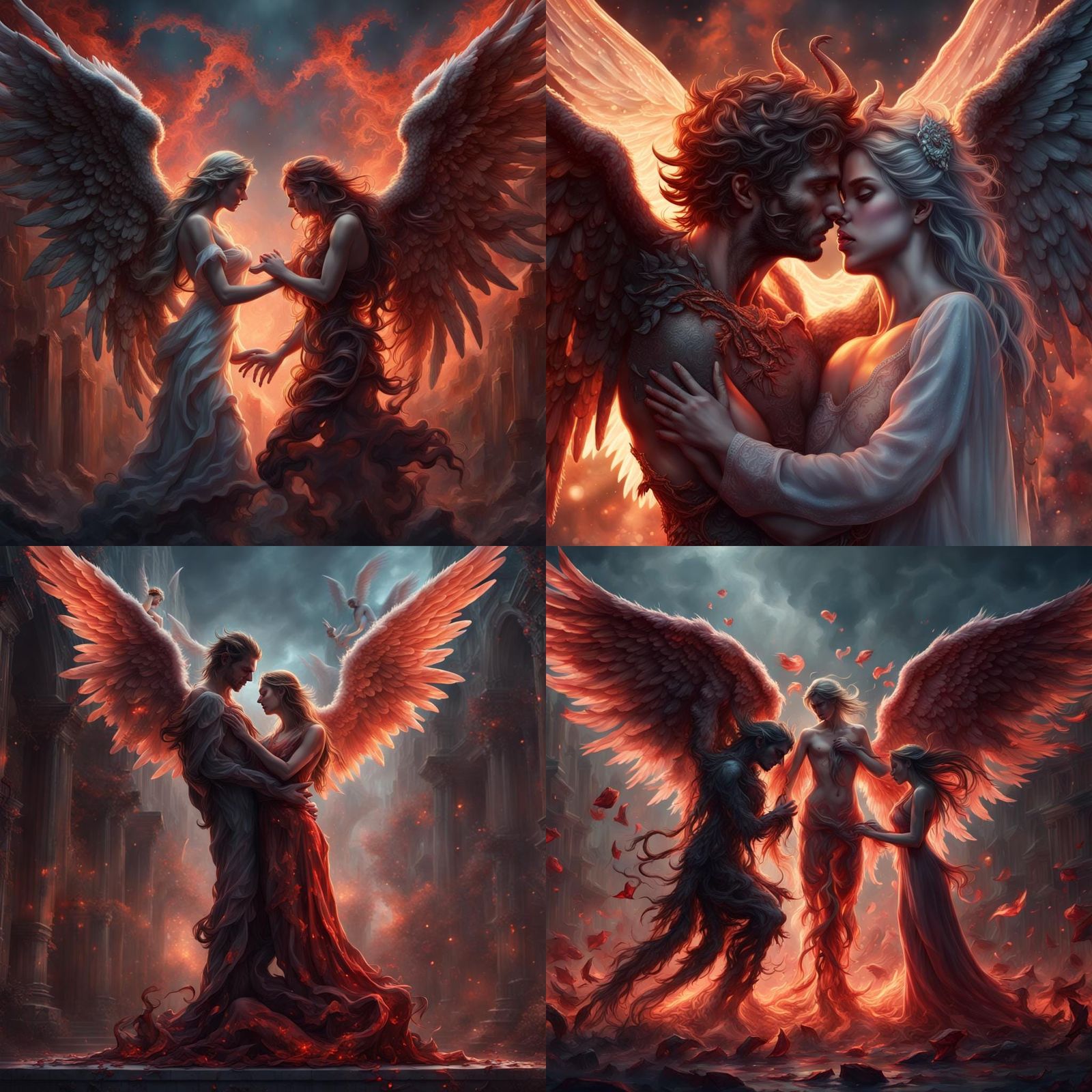 Angel and Demon Fall in Love: Detailed Fantasy Art
