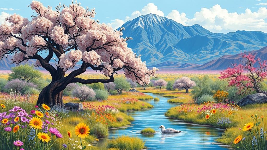 Vibrant Kalahari Landscape in Neo-Impressionist Style