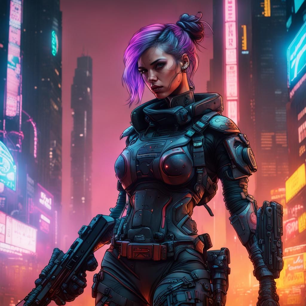 Cyberpunk Soldier in Detailed Matte Painting Style