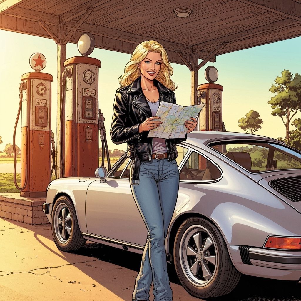 Blonde Woman at Gas Station in Comic Art Style