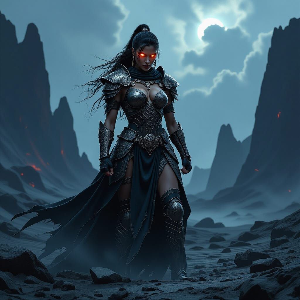 Warrior Woman in Rune Armor on Alien Planet