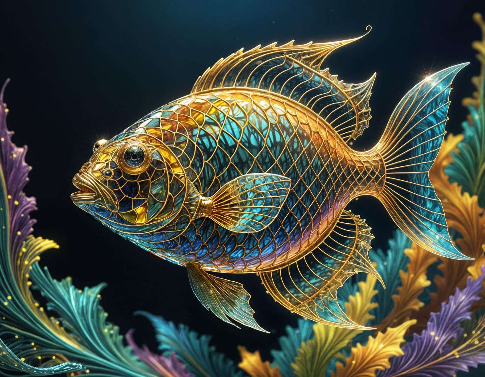 Glass Fish Swimming with Reflected Light