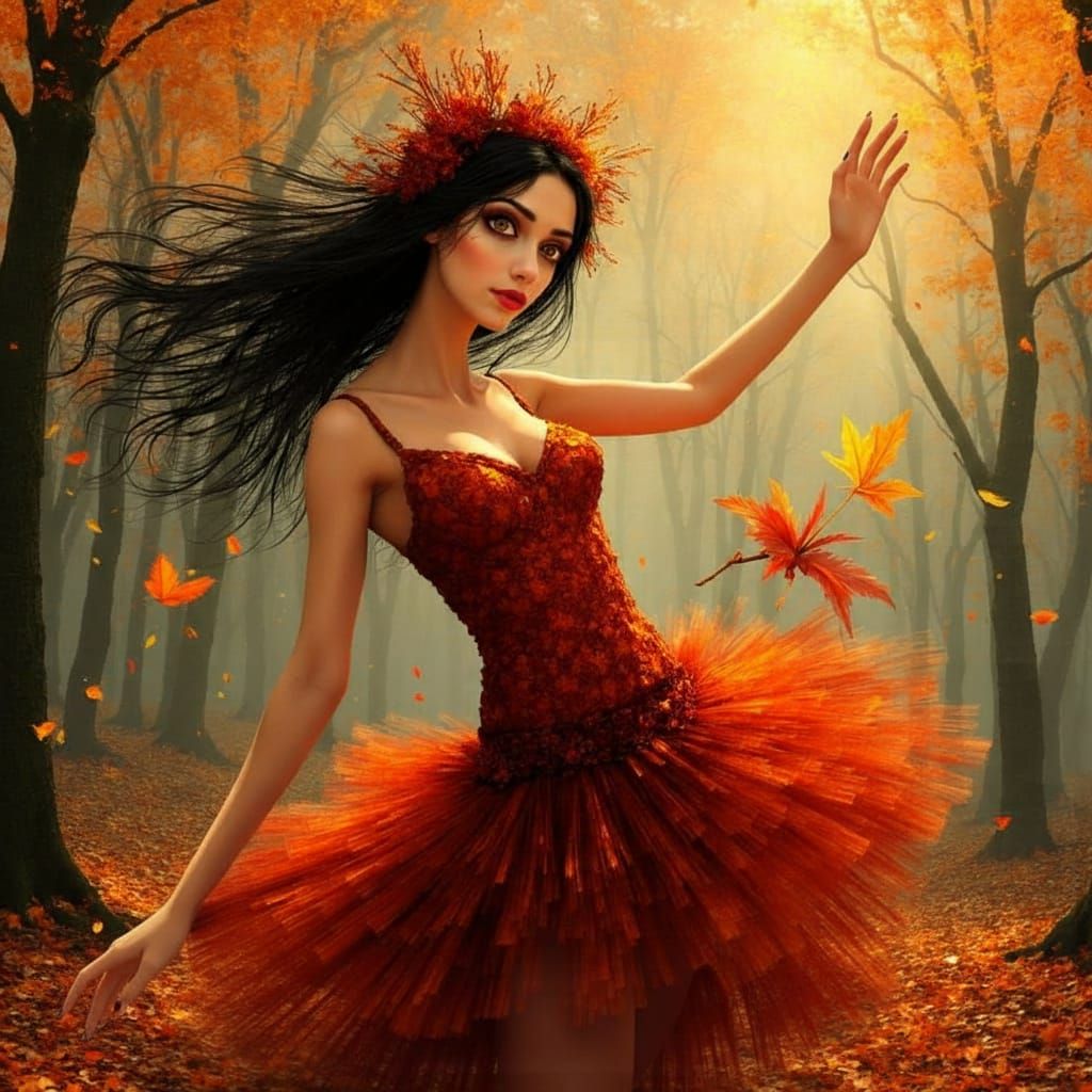 Anime Magic Girl. Autumn. dynamic and dramatic pose. Her out...