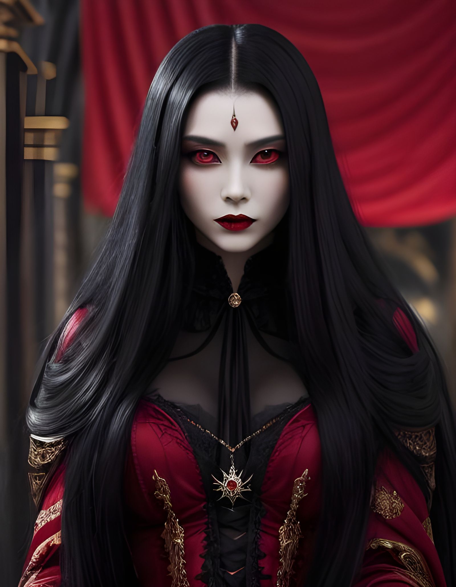 Striking Vampire Queen in Opulent Cityscape